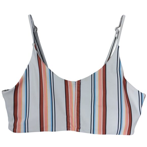 🍒 Romwe Striped Bikini Top Size Large White Brown and Blue Adjustable Padded - Picture 1 of 5